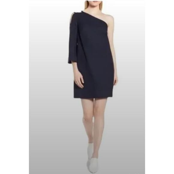 Lewit Navy Night Blue One Shoulder Knee Length Tunic Cocktail Dress Women's sz 8 - Picture 1 of 7